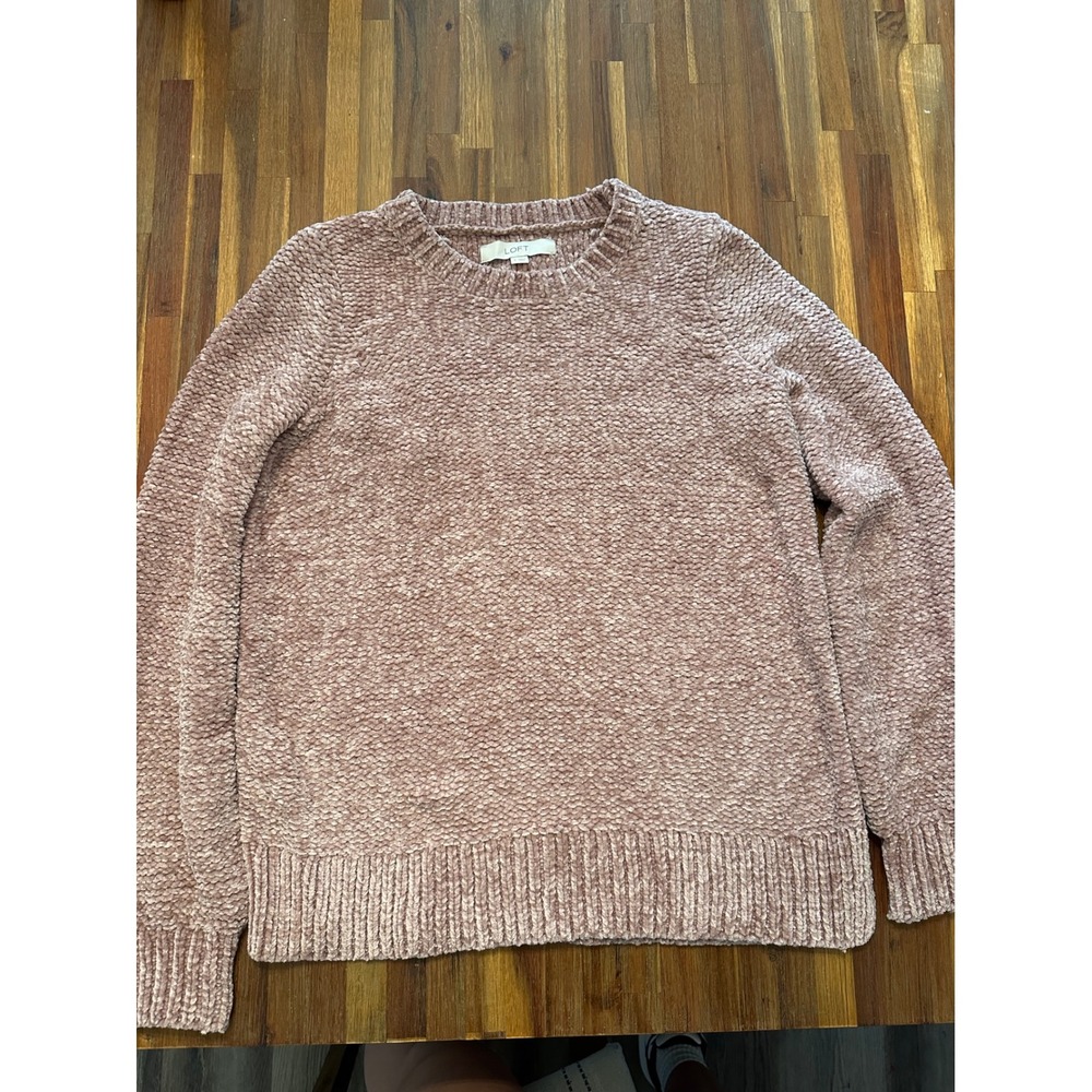 LOFT Chenille Sweater Women Small Pink Excellent Crew Neck Knit Pullover